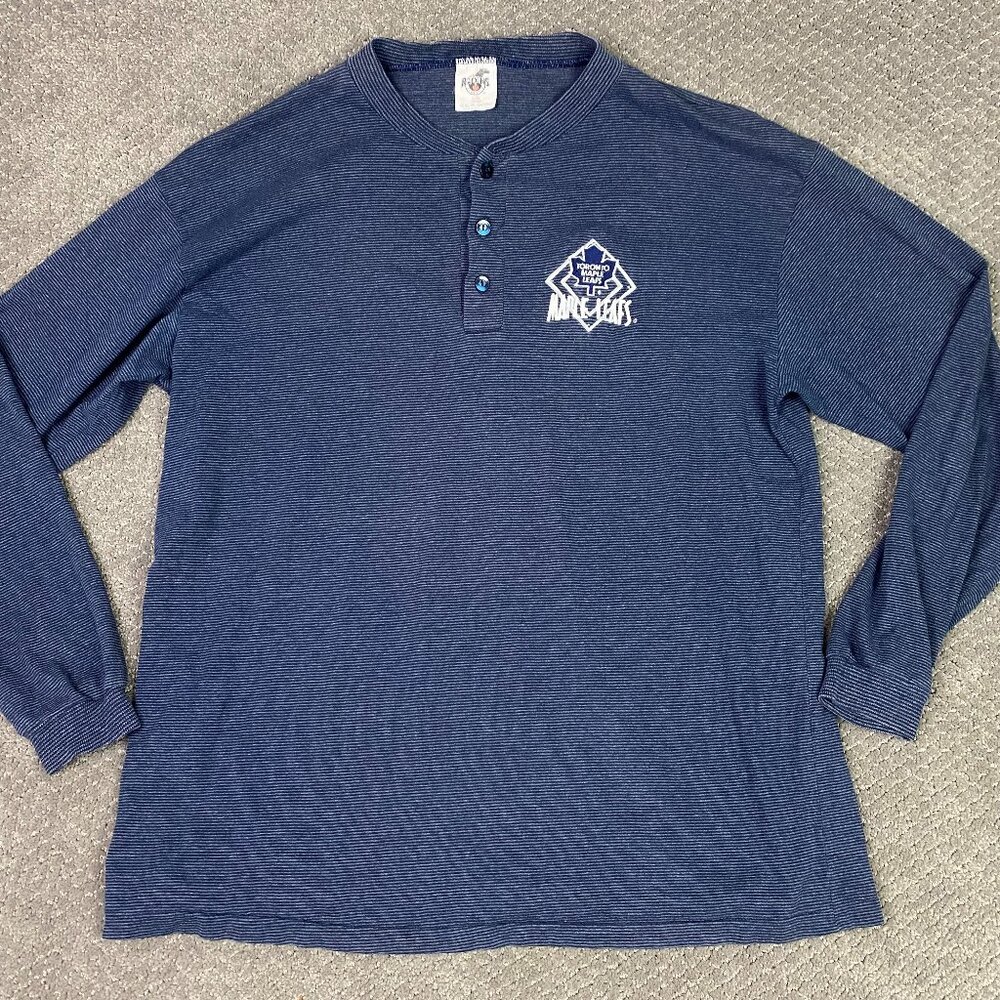 Vintage 80s 90s Toronto Maple Leafs Henley T Shirt Men's Large Ravens Athletic